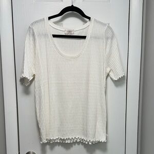 LOFT Women's Cream Ribbed Short Sleeve Top